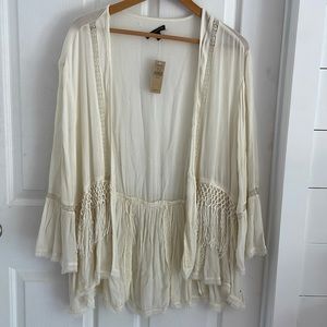 American Eagle Off-White Boho Kimono- Size L/XL